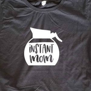 Instant Mom Coffee Pot - Ladies Fitted Tee Grey